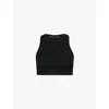 Essentials Womens Black Waffle Sport Cropped Woven-blend Top In Black