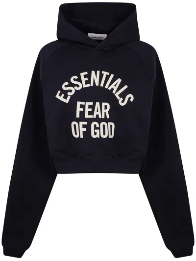 Essentials Women`s "campus 90`s" Cropped Raglan Hoodie In Black