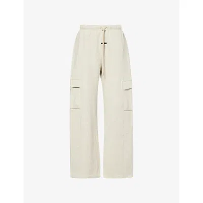 Essentials Womens Cargo Relaxed-fit Cotton-fleece Jogging Bottoms Vanilla Heather Xl
