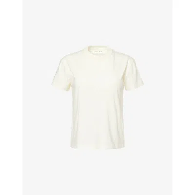 Essentials Womens Classic-fit Brand-print Cotton-blend T-shirt Ivory
