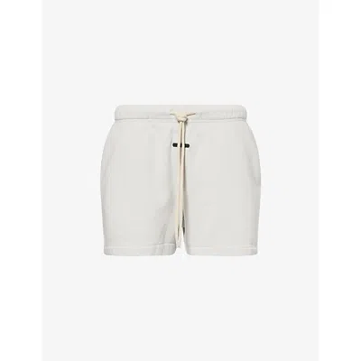 Essentials Womens Classic-fit Logo-embroidered Cotton-fleece Track Shorts Washed Overcast