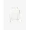 Essentials Womens Embossed-branding Classic-fit Cotton-blend Hoodie Cloud White In White