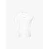 Essentials Womens Embossed-branding Round-neck Cotton-blend T-shirt Cloud White In White