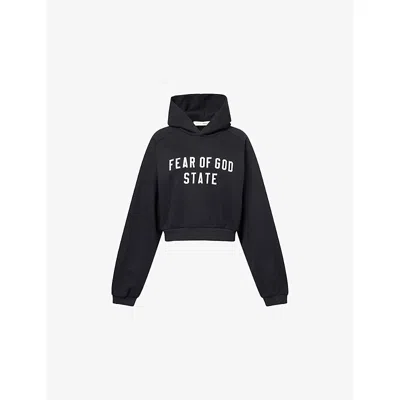 ESSENTIALS WOMENS FEAR OF GOD ESSENTIALS BRAND-PATCH RAGLAN-SLEEVES COTTON-BLEND HOODY