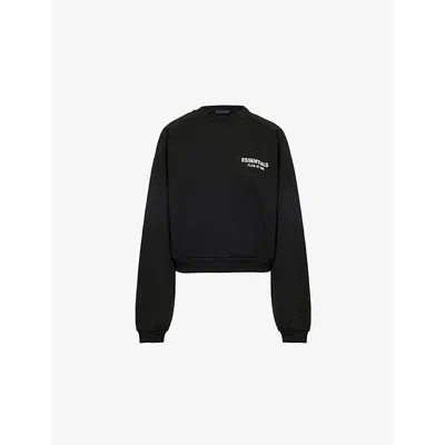 Essentials Womens Cropped Embossed-brand-print Cotton-blend Sweatshirt Black