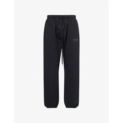 ESSENTIALS WOMENS DRAWSTRING RELAXED-FIT COTTON-BLEND JOGGING BOTTOMS JET BLACK