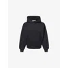 Essentials Womens Jet Black Embossed-branding Classic-fit Cotton-blend Hoody In Black