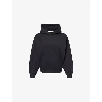 Essentials Womens Jet Black Embossed-branding Classic-fit Cotton-blend Hoody