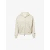 Essentials Womens Embossed-branding Classic-fit Cotton-blend Hoody Heather Stone In Neutral