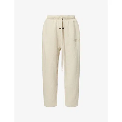Essentials Womens Heather Stone Relaxed-fit Logo-patch Cotton-blend Jogging Bottoms In White
