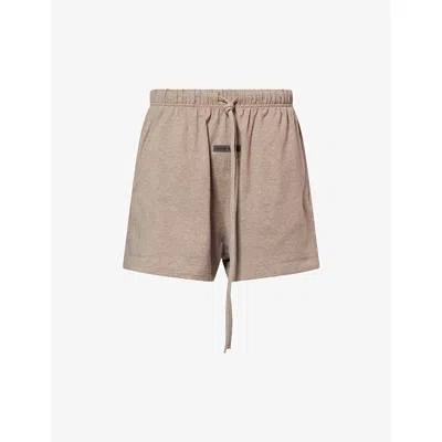 Essentials Womens Drawstring Brand-patch Cotton-jersey Shorts Homestead Heather In Brown