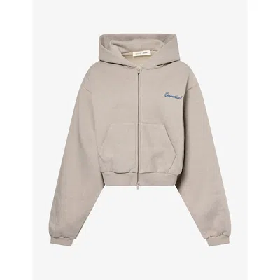 Essentials Womens Modern Cropped Cotton-jersey Hoody Pyrite Heather In Neutral