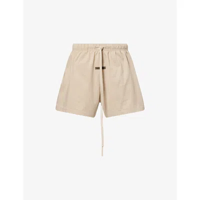Essentials Womens Timber Relaxed-fit Logo-patch Cotton Shorts In Brown