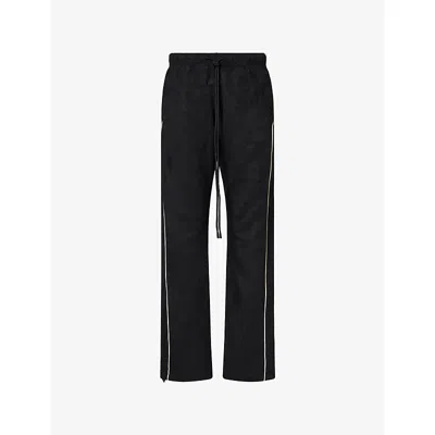Essentials Womens Fear Of God  Signature Piped-hem Faux-suede Track Pants In Black