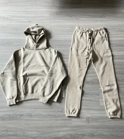 Pre-owned Essentials X Fear Of God Essentials String Hoodie And Sweatpants In Tan