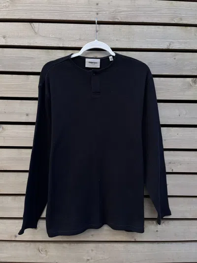 Pre-owned Essentials X Fear Of God Fear Of Good Essentials Thermal Long Sleeve Henley T-shirt In Black