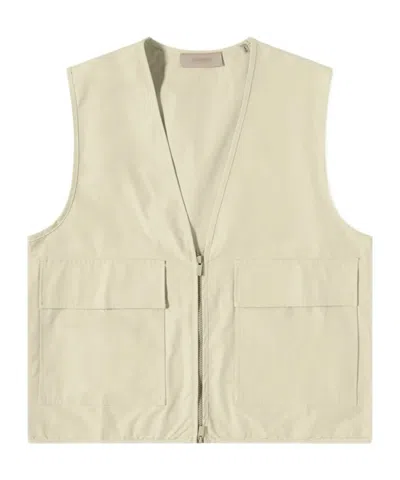 Essentials Y-neck Twill Vest In Neutral