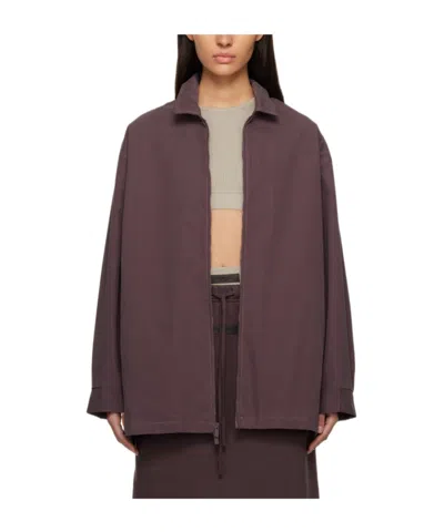 Essentials Zip-up Shirt Jacket In Brown