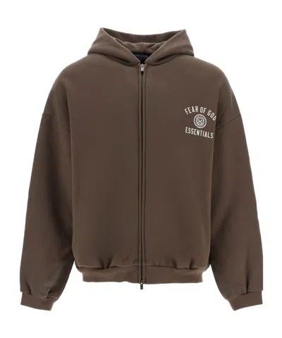 Essentials Zippered Hoodie In Brown
