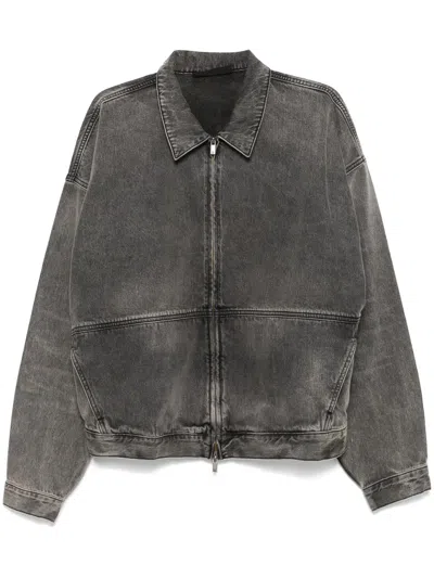 Essentials Zippered Long-sleeve Denim Jacket In Gray