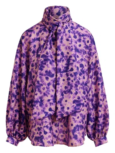 Essentiel Antwerp Abstract-print Tie-neck Blouse In Purple