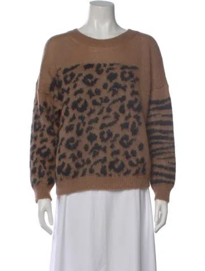 Pre-owned Essentiel Antwerp Animal Print Crew Neck Sweater In Brown
