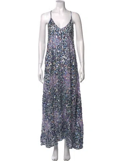 Pre-owned Essentiel Antwerp Animal Print Long Dress In Blue