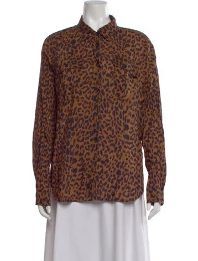 Pre-owned Essentiel Antwerp Animal Print Long Sleeve Button-up Top In Multi