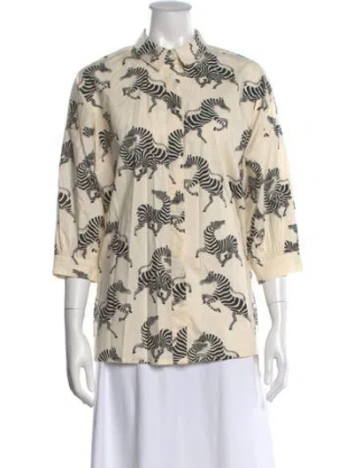 Pre-owned Essentiel Antwerp Animal Print Three-quarter Sleeve Blouse In Neutral
