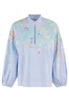 Essentiel Antwerp Appliqued Detail Top With Ruffled High Collar In Multi