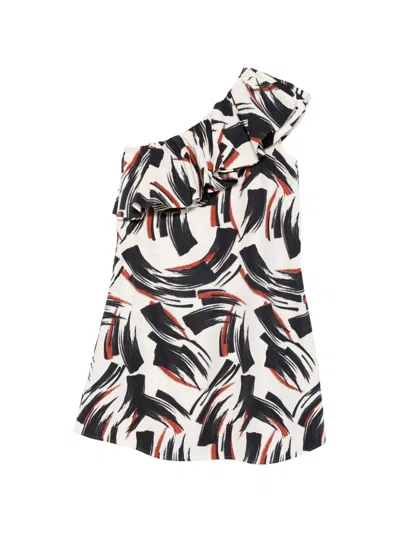 Essentiel Antwerp Asymmetric-neck Ruffled-detail Mini Dress In Multi