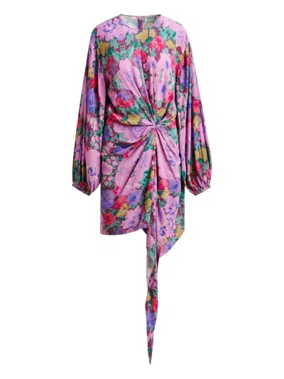 Essentiel Antwerp Balloon-sleeve Draped Asymmetric Dress In Multi