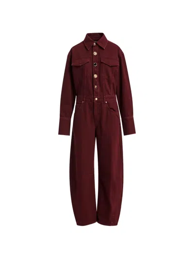 Essentiel Antwerp Barrel-leg Jewel-button Jumpsuit In Red