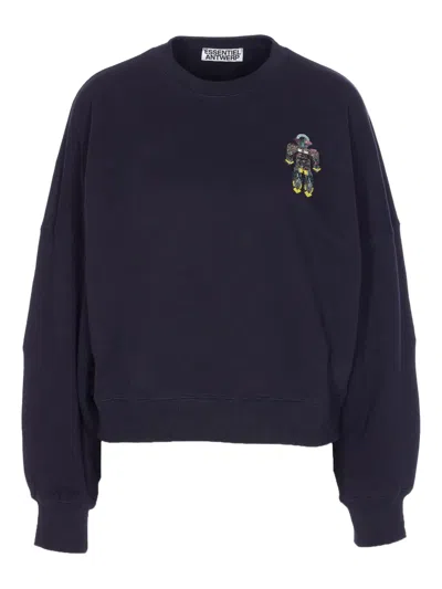 Essentiel Antwerp Beaded-robot Crew-neck Sweatshirt In Blue