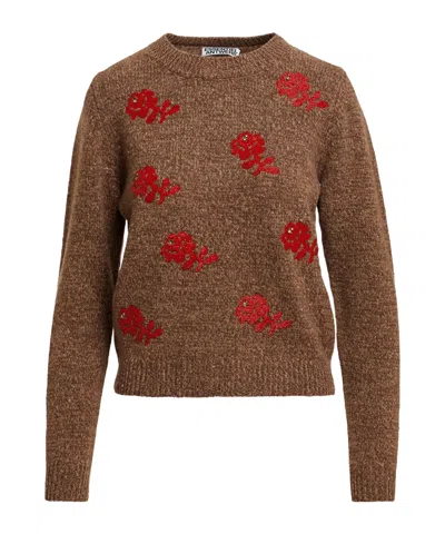 Essentiel Antwerp Bead-embellished Floral-motif Sweater In Brown