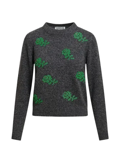 Essentiel Antwerp Bead-embellished Floral-motif Sweater In Gray