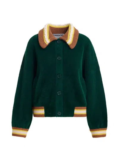 Essentiel Antwerp Bead-embellished Striped-trim Cardigan In Green