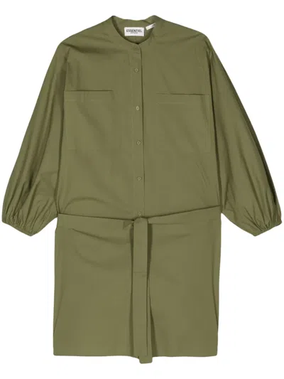 Essentiel Antwerp Belted Cotton Shirt Minidress In Green