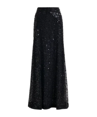Essentiel Antwerp Black Panelled Maxi Skirt With Sequin And Bead Embellishments