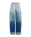 Essentiel Antwerp Blue Boyfriend Jeans With Folded Cuffs And Tie-dye Effect In Dark Blue/light Blue/pink