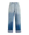 Essentiel Antwerp Blue Boyfriend Jeans With Folded Cuffs And Tie-dye Effect In Dark Blue/light Blue/pink