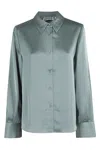 Essentiel Antwerp Cropped Boxy Shirt With Classic Collar And Center Button Closure In Blue