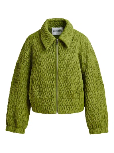 Essentiel Antwerp Braid-quilted Bomber Jacket In Green
