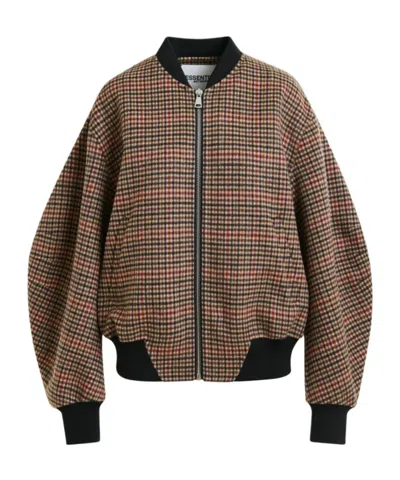 Essentiel Antwerp Brown, Red And Black Checked Wool Bomber Jacket