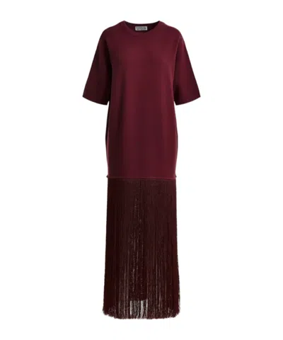 Essentiel Antwerp Burgundy Mini Dress With Fringed Hemline