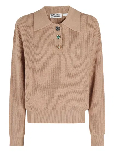 Essentiel Antwerp Button-fastening Collared Polo Sweater In Brown