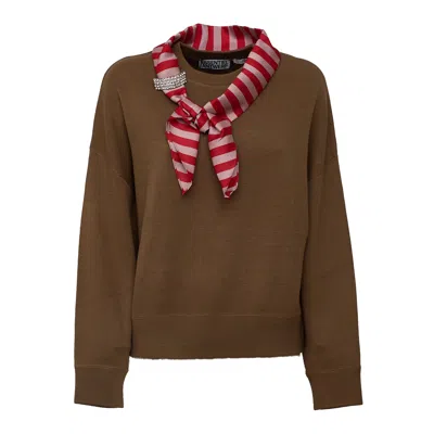 Essentiel Antwerp Camel Kurtis Wool-blend Striped Scarf Sweater In Black