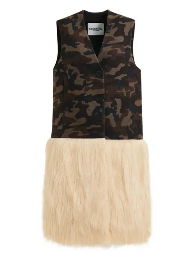 Essentiel Antwerp Camouflage-print Faux-fur Jacket In Multi