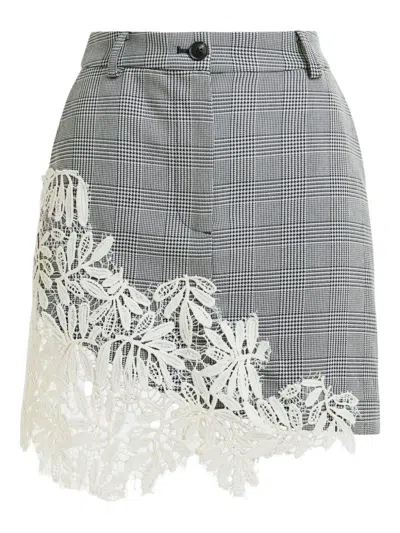 Essentiel Antwerp Check-pattern Lace-appliqué Miniskirt In Multi
