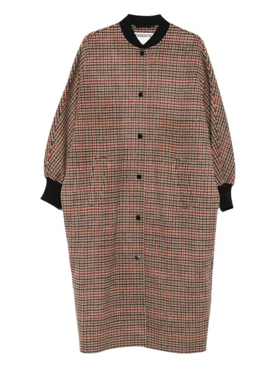 Essentiel Antwerp Check-pattern Wool Coat In Brown